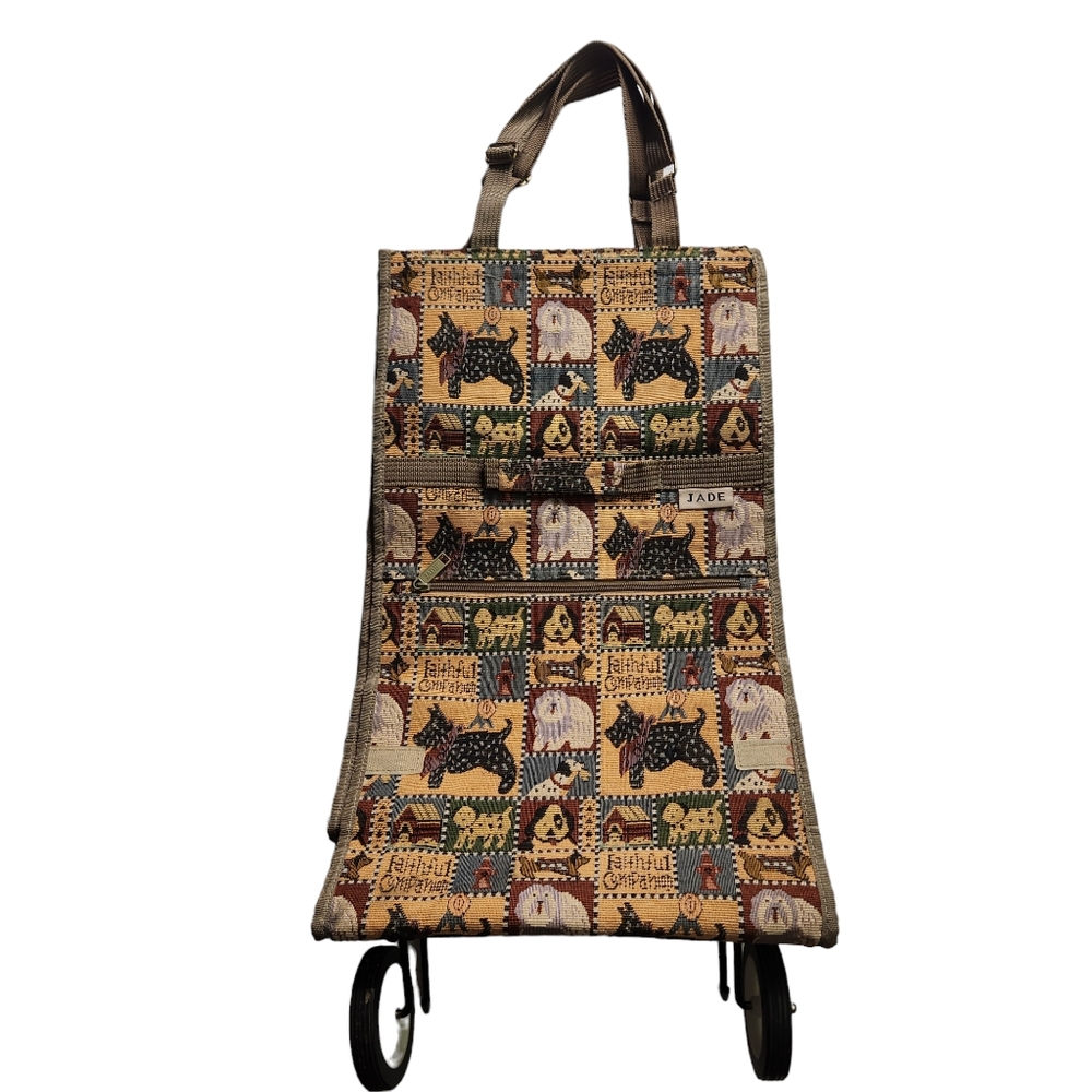Faithful Companion Dogs Tapestry Shopping Travel Tote Bag Wheels Collapsible